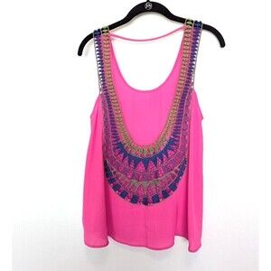 Surf Gypsy‎ Womens Crochet Tank Top Size M Hot Pink Flowy Cropped Festival Boho